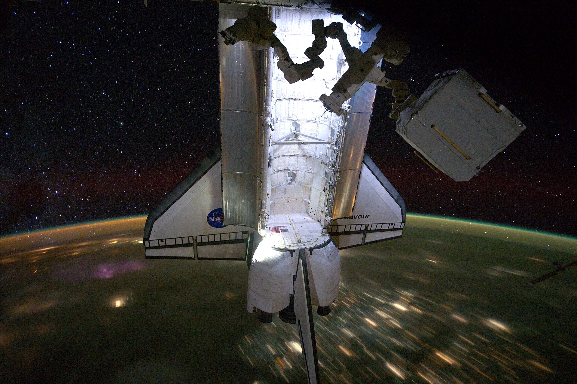 Endeavour docked to the ISS during STS-134